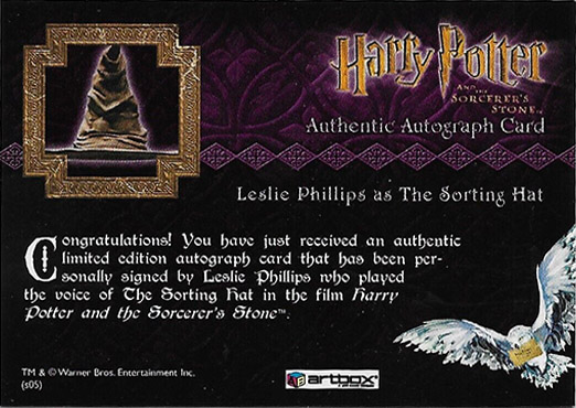 Leslie Phillips as The Sorting Hat - Back