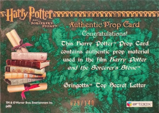 Gringotts Top Secret Letter - Back