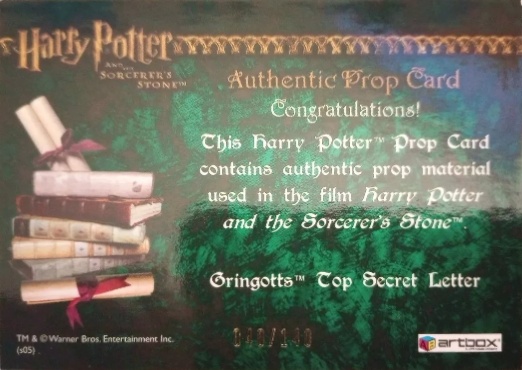 Gringotts Top Secret Letter - Back