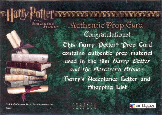 Harry's Potter's Shopping List - Back
