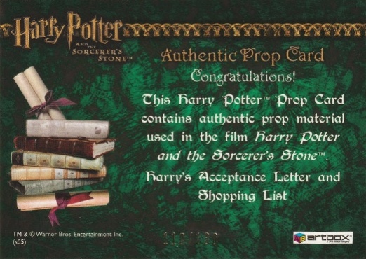 Harry's Potter's Shopping List - Back