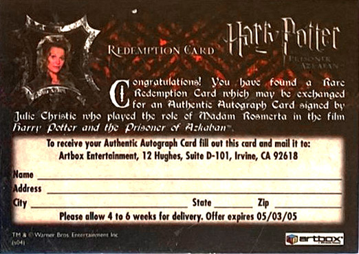 Redemption Card Reverse