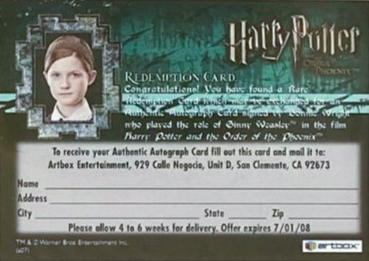 Redemption Card Reverse