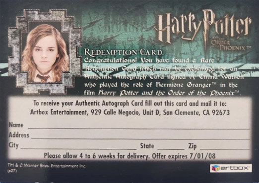 Redemption Card Reverse