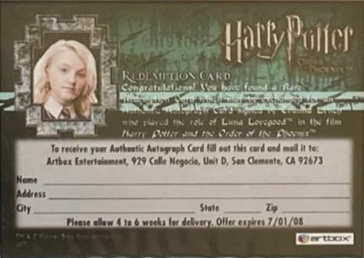 Redemption Card Reverse