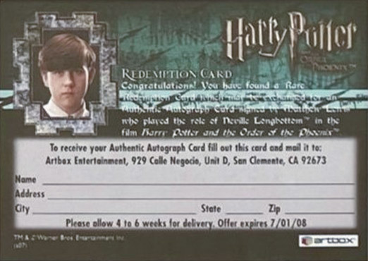 Redemption Card Reverse