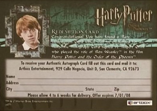 Redemption Card Reverse