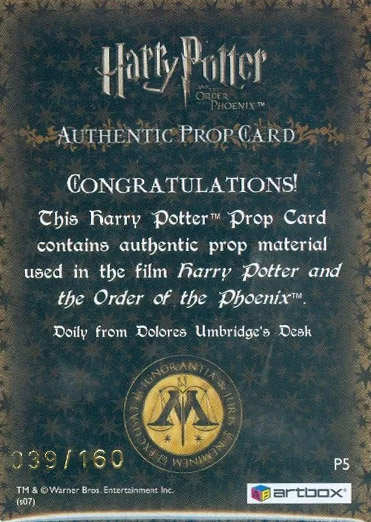 P5 - Doily From Dolores Umbridge's Desk - Back