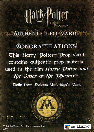 P5 - Doily From Dolores Umbridge's Desk - Back