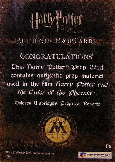 P6 - Dolores Umbridge's Progress Reports - Back