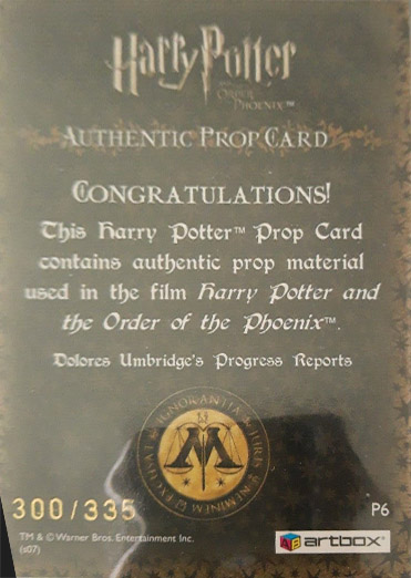 P6 - Dolores Umbridge's Progress Reports - Back