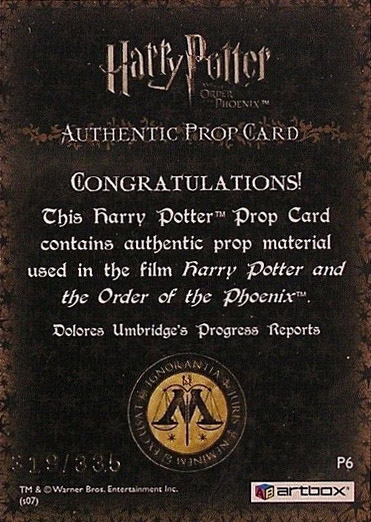 P6 - Dolores Umbridge's Progress Reports - Back