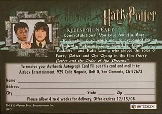 Redemption Card Reverse