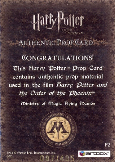 P2 - Ministry of Magic Flying Memos - Back