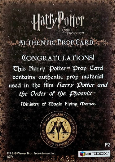 P2 - Ministry of Magic Flying Memos - Back