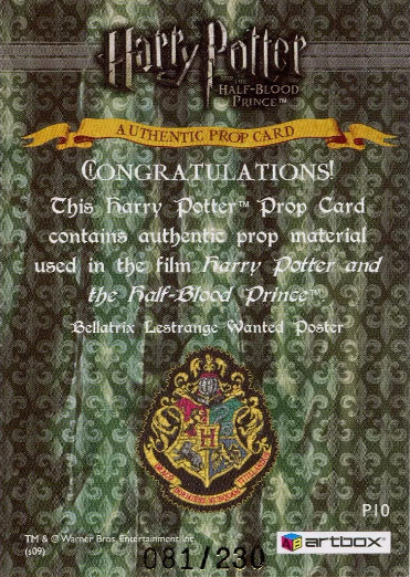 P10 - Bellatrix Lestrange Wanted Poster - Back