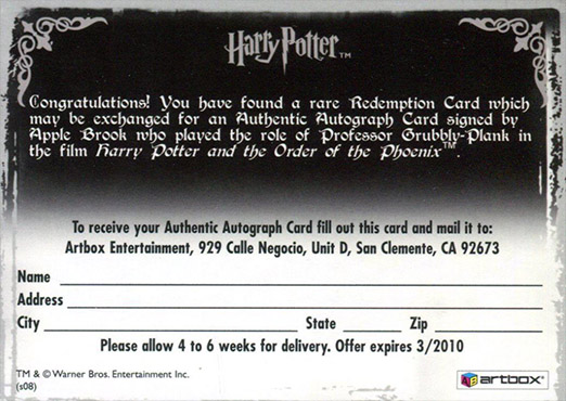 Redemption Card Reverse