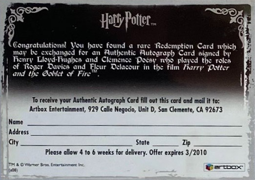 Redemption Card Reverse