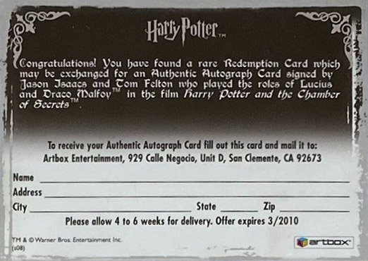 Redemption Card Reverse