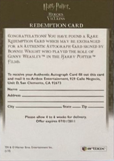 Redemption Card Reverse
