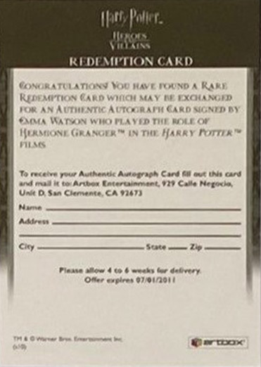 Redemption Card Reverse