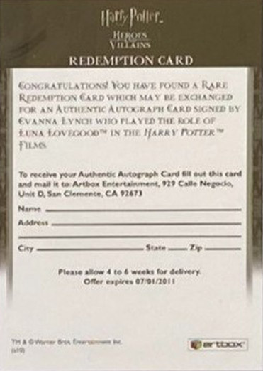 Redemption Card Reverse
