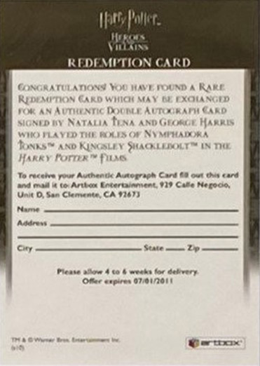 Redemption Card Reverse